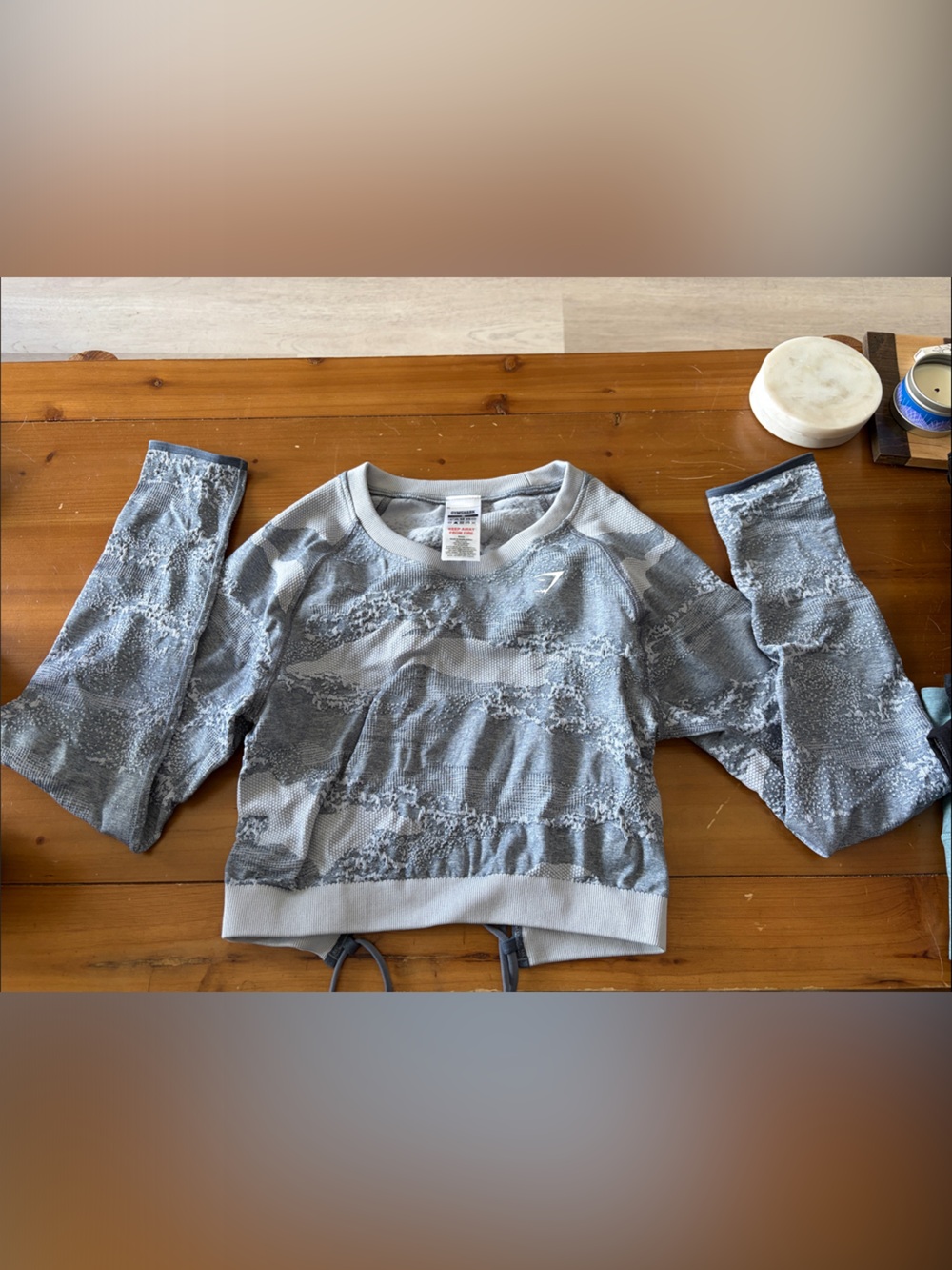 Gymshark Light Gray Textured Cropped Sweat Top